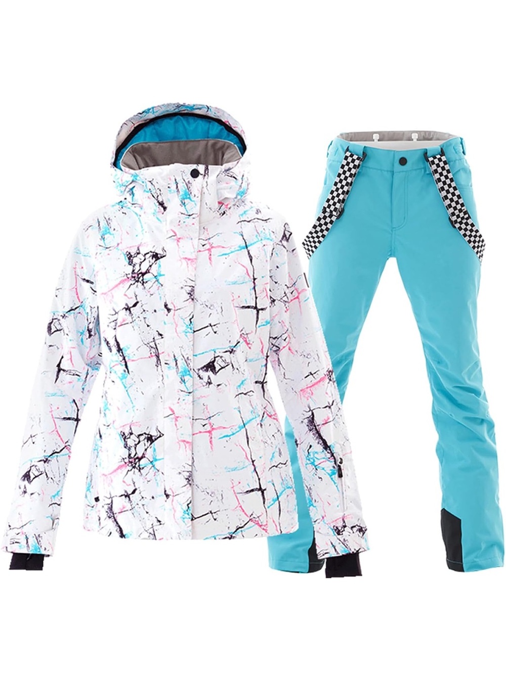 White and Blue Snowsuit